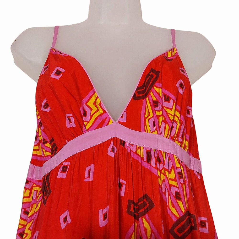 Farm Rio Tiki Bananas Coral Red Tiered Maxi Sundress Tropical/Resort/Summer - L - Picture 5 of 16